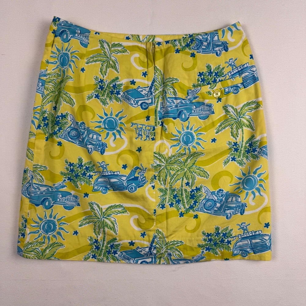 Lilly Pulitzer Mini Skirt Women 2P Yellow Blue Crusin Print A-Line Tropical - Picture 9 of 9